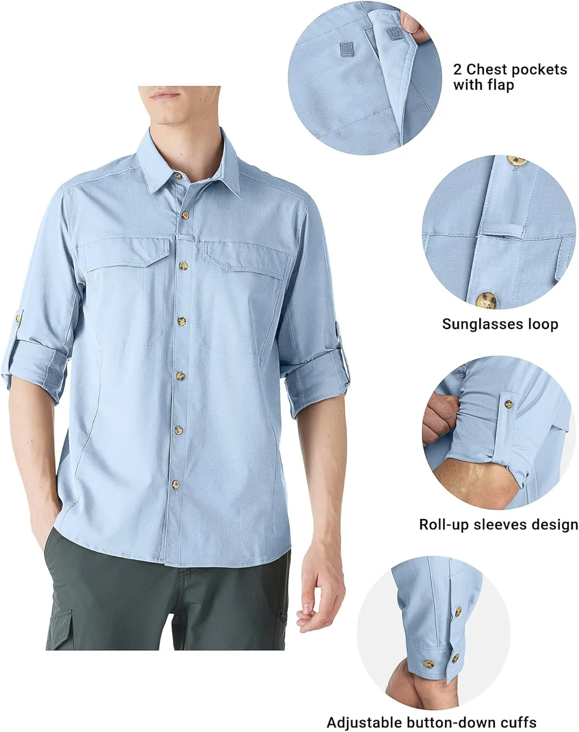 Outdoor Ventures Men's UPF 50  UV Sun Protection SPF Hiking Shirt Long Sleeve Lightweight Quick Dry for Safari Travel Fishing
