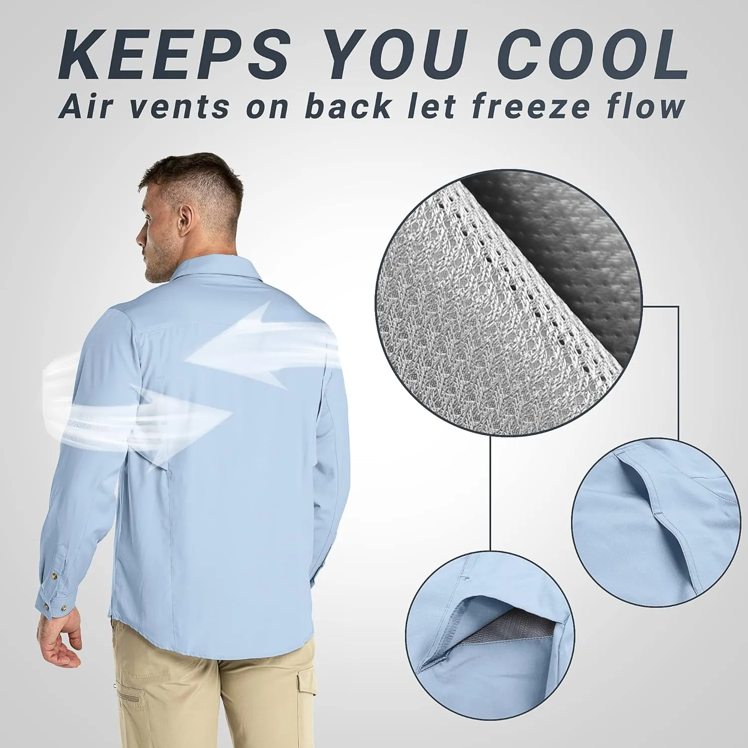Outdoor Ventures Men's UPF 50  UV Sun Protection SPF Hiking Shirt Long Sleeve Lightweight Quick Dry for Safari Travel Fishing