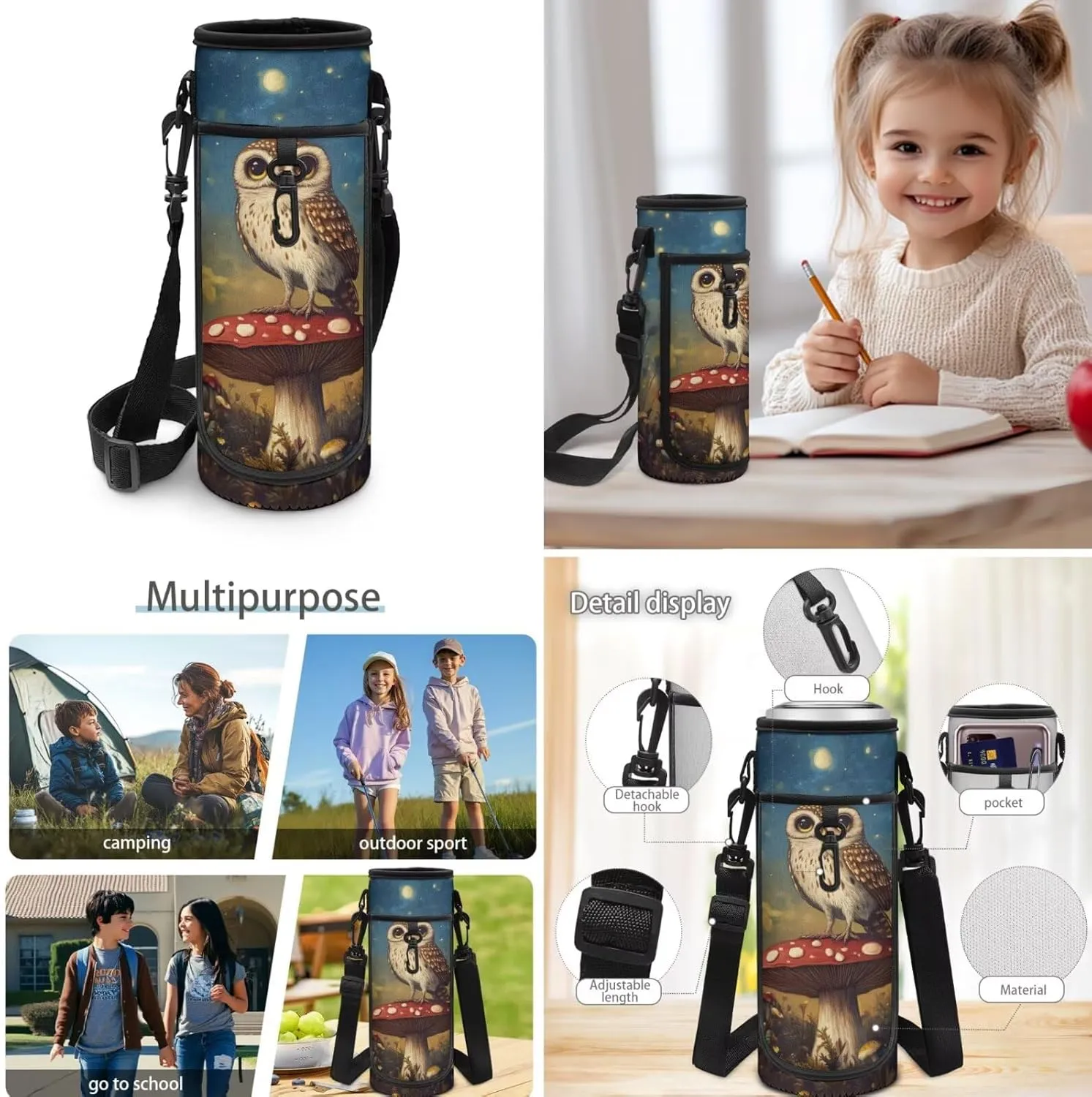 Owl Backpack and Lunch Box Set Boys Bookbag Age 8-10 6-8 Mushroom Set of 4 Boys Bookbag with Lunch Box Heavy Duty Students Back to School Supplies Daypack Bag
