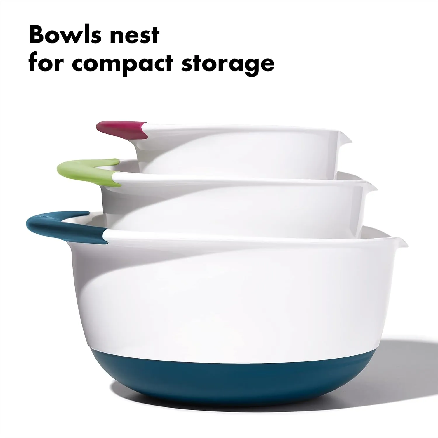 OXO Plastic Good Grips 3-Piece Mixing Bowl Set with Red/Green/Blue Handles