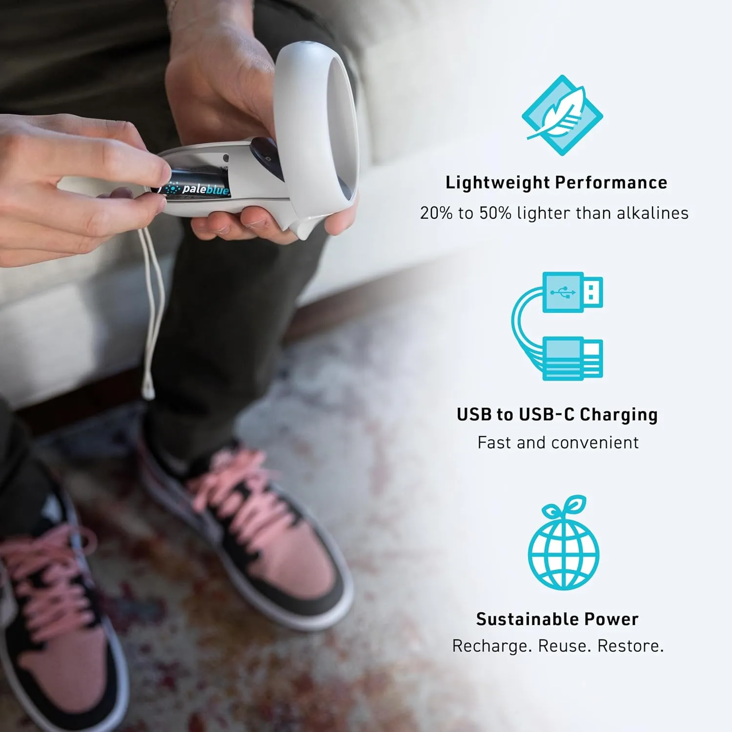 paleblue USB Rechargeable AA Batteries (4-Pack) - 2550mWh Lithium Ion, 1.5V, 1000  Charge Cycles, Includes 4-in-1 USB-A to USB-C Charging Cable, LED Charge Indicator, Quick 1.9 Hour Charging