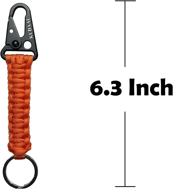 Paracord Keychain with Carabiner, Key Fob Braided Lanyard Keychain with Utility Ring & Enlarged Mouth Clip