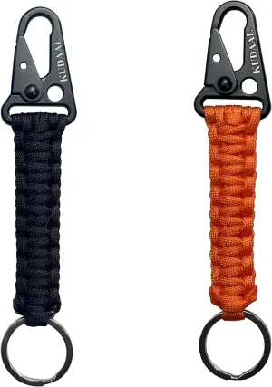 Paracord Keychain with Carabiner, Key Fob Braided Lanyard Keychain with Utility Ring & Enlarged Mouth Clip