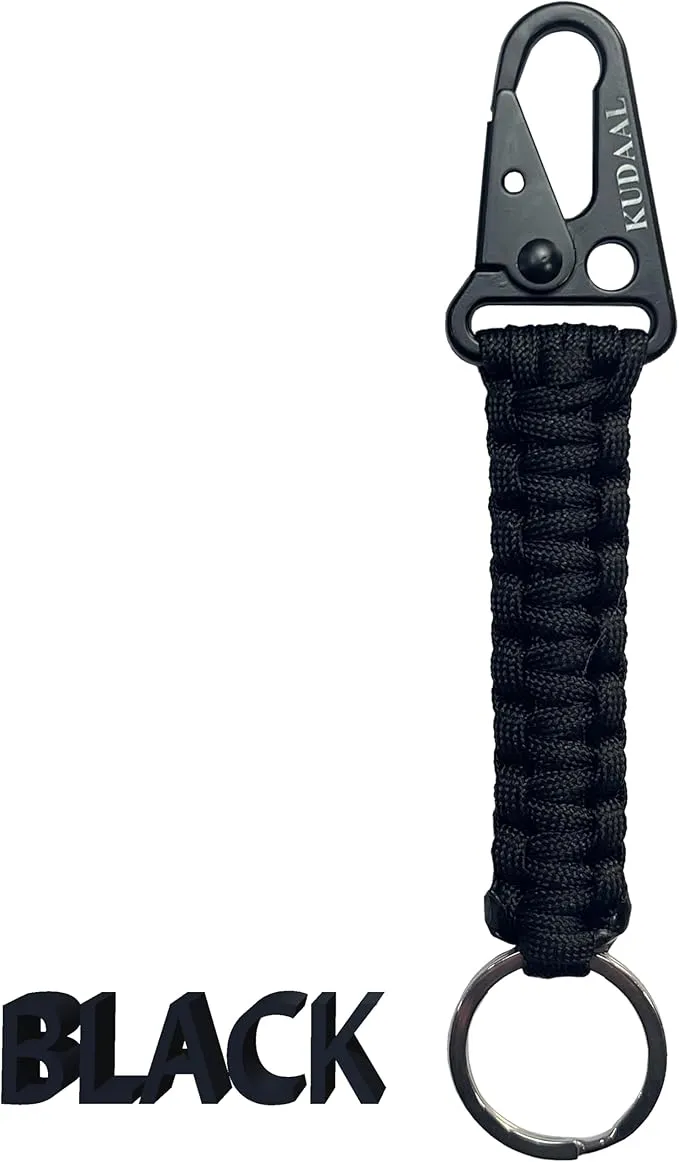 Paracord Keychain with Carabiner, Key Fob Braided Lanyard Keychain with Utility Ring & Enlarged Mouth Clip