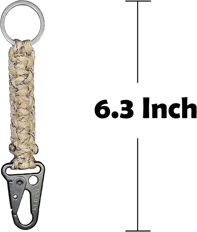 Paracord Keychain with Carabiner, Key Fob Braided Lanyard Keychain with Utility Ring & Enlarged Mouth Clip