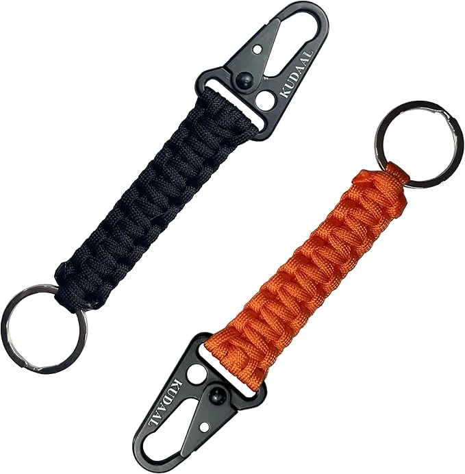 Paracord Keychain with Carabiner, Key Fob Braided Lanyard Keychain with Utility Ring & Enlarged Mouth Clip