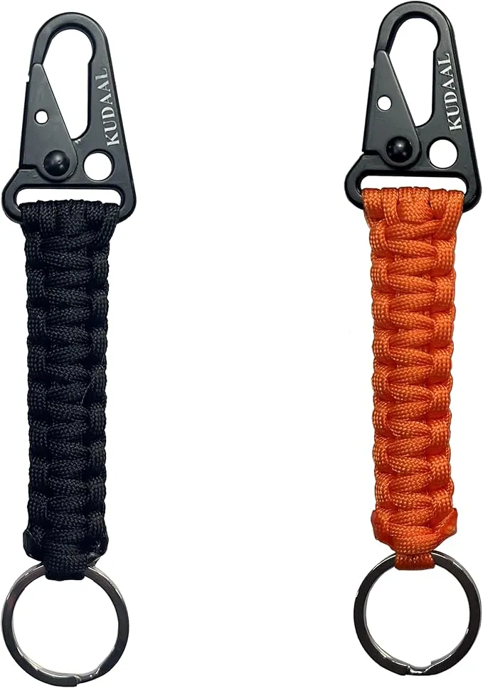 Paracord Keychain with Carabiner, Key Fob Braided Lanyard Keychain with Utility Ring & Enlarged Mouth Clip