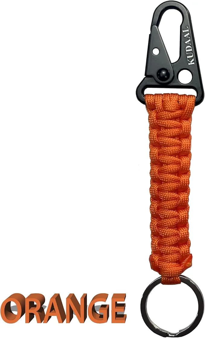 Paracord Keychain with Carabiner, Key Fob Braided Lanyard Keychain with Utility Ring & Enlarged Mouth Clip