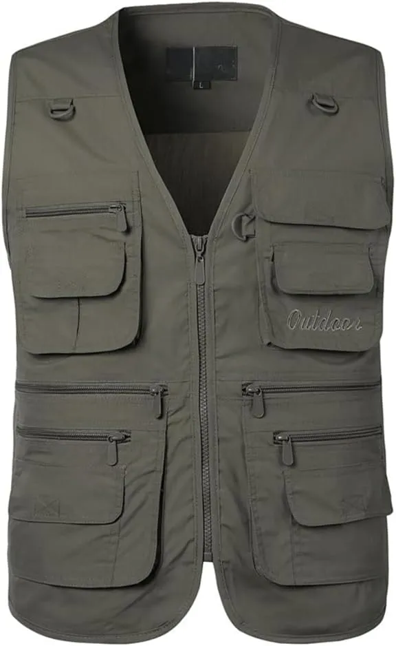 PASOK Men's Work Fishing Vests Lightweight Safari Travel Hunting Waistcoat With Multi-Pockets
