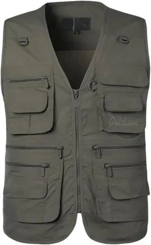 PASOK Men's Work Fishing Vests Lightweight Safari Travel Hunting Waistcoat With Multi-Pockets