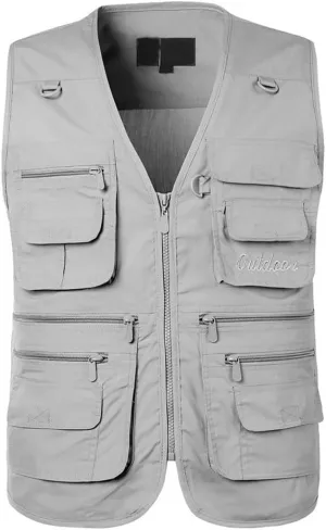 PASOK Men's Work Fishing Vests Lightweight Safari Travel Hunting Waistcoat With Multi-Pockets