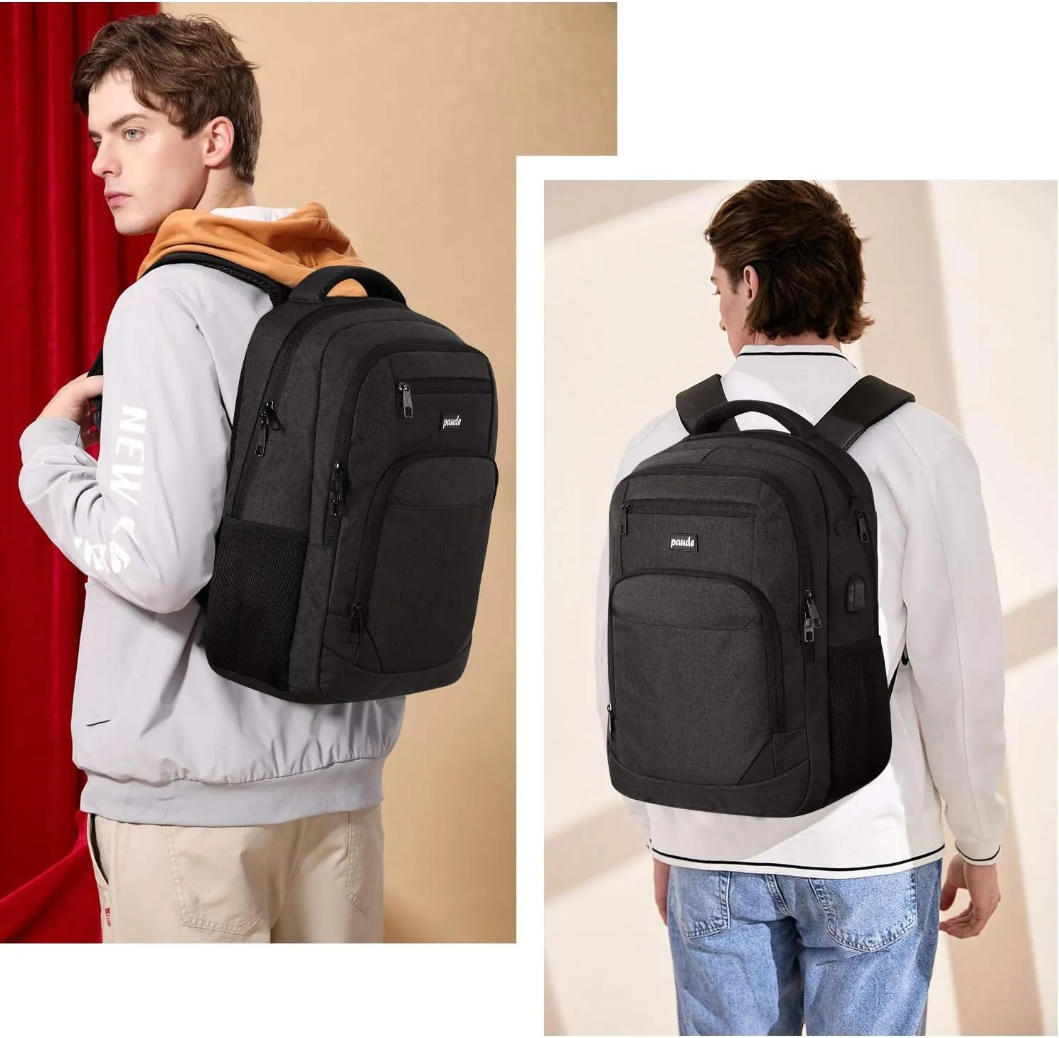 Paude Backpack for Men and Women,School Backpack for Teens,15.6 inch Laptop Backpack with USB Charging port for Business College Travel