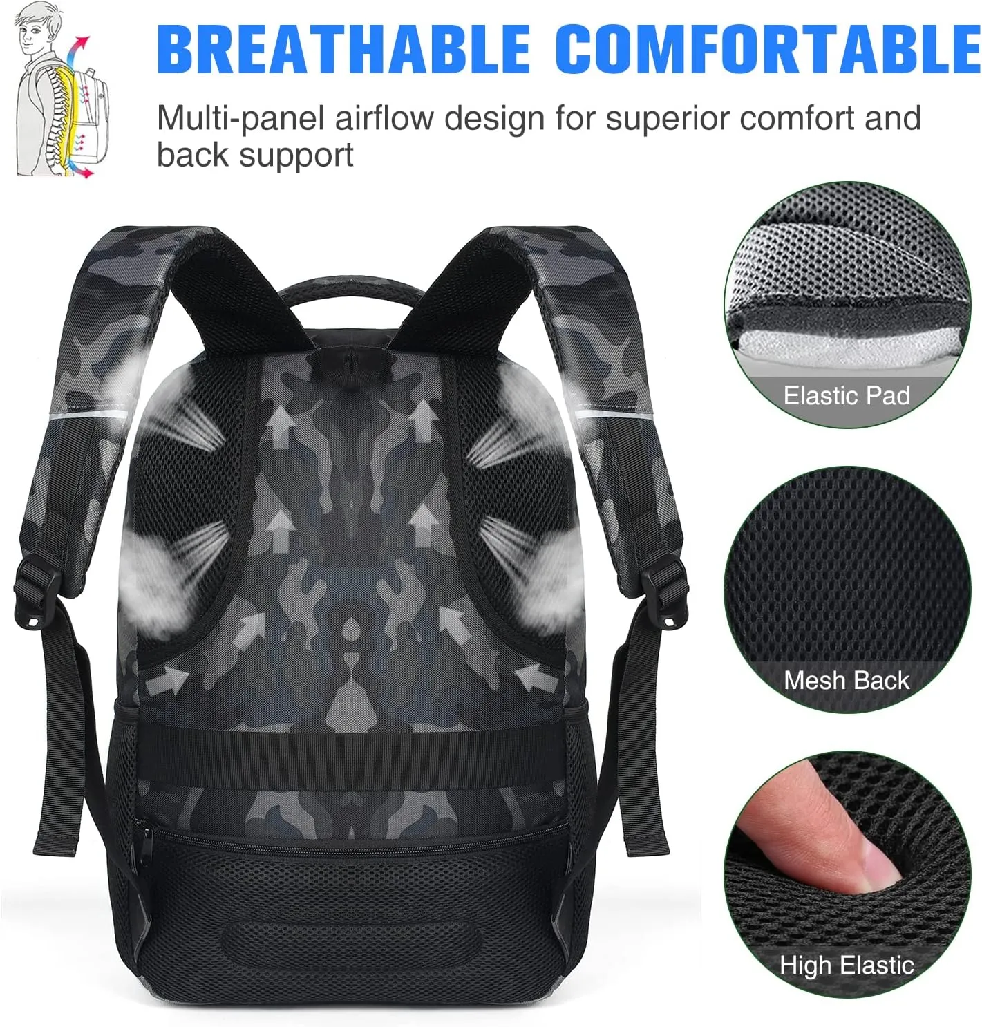 Paude Backpack for Men,College Backpack School Bookbag for Teens,Laptop Bookbag with USB Port and Headphone Hole