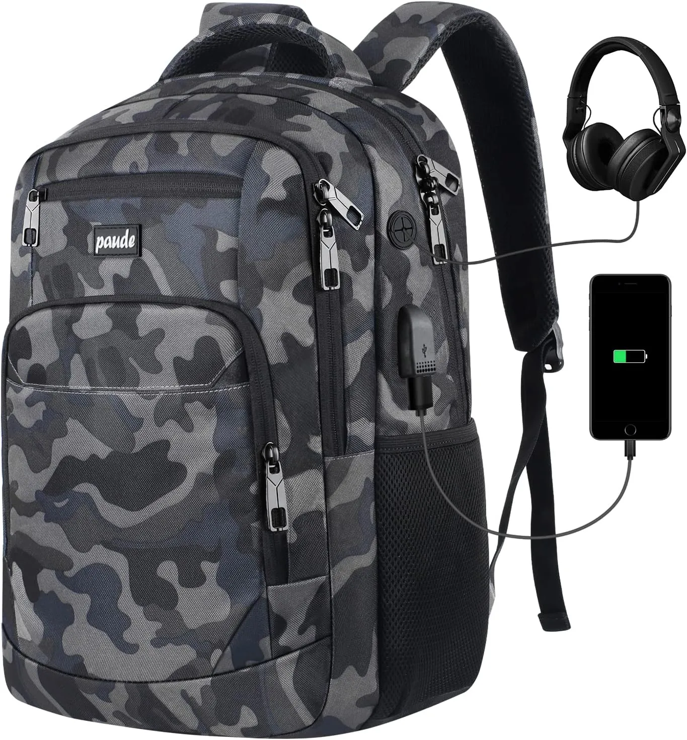 Paude Backpack for Men,College Backpack School Bookbag for Teens,Laptop Bookbag with USB Port and Headphone Hole