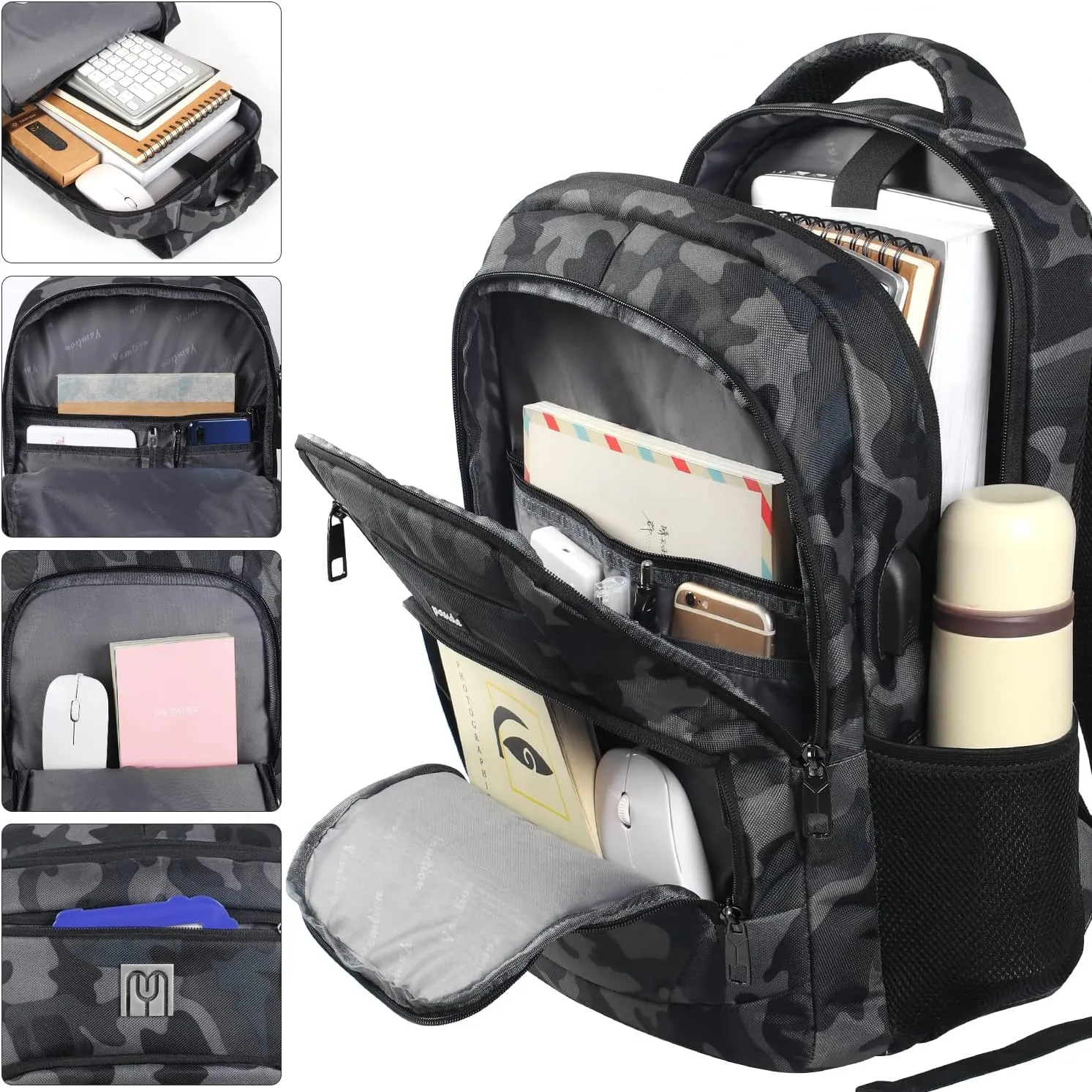 Paude Backpack for Men,College Backpack School Bookbag for Teens,Laptop Bookbag with USB Port and Headphone Hole