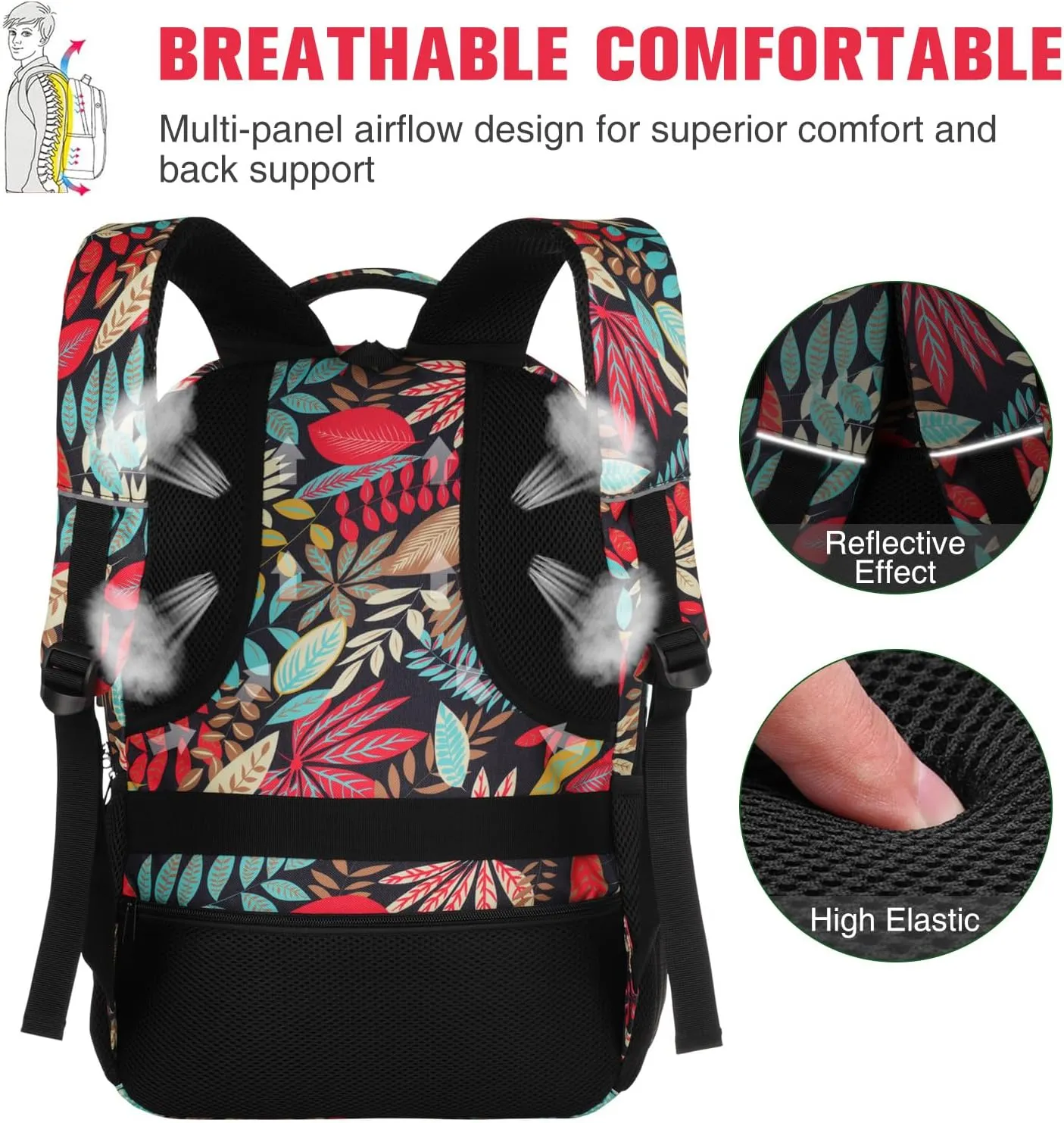 Paude Backpack Leaf Printing,Casual Backpack Bookbag Laptop Backpack with USB for College School Students Work Office Business