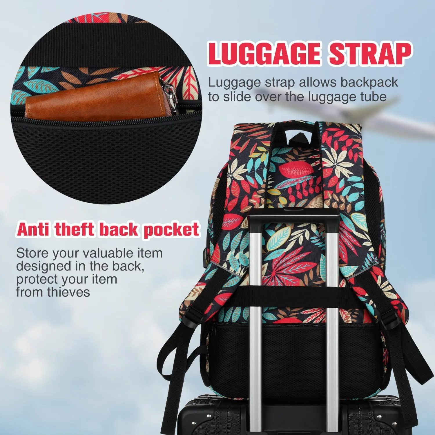 Paude Backpack Leaf Printing,Casual Backpack Bookbag Laptop Backpack with USB for College School Students Work Office Business