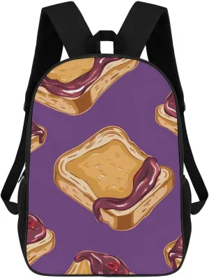 Peanut Butter Jelly Breakfast Funny Travel Backpack 17 Inch Casual Daypack Large Capacity Shoulder Bag for Men Women