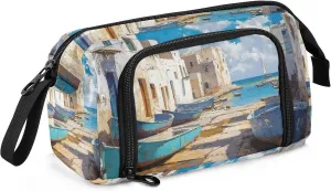 Pencil Case Pouch Ashore City Print, Dual Zipper Opening Large Capacity Pen Bag School Supplies Office Tools for Kids Adults