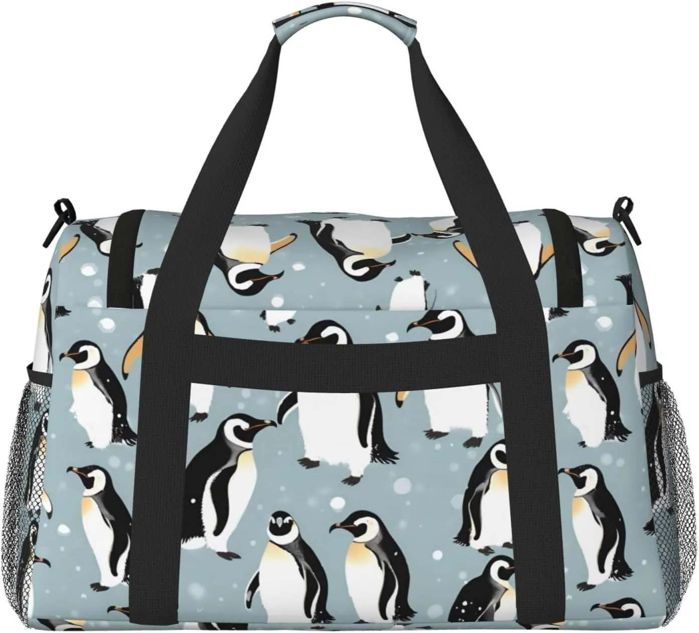 Penguin Balloon Snowflake Travel Duffel Bag With Zippers And Handles, Big Foldable Duffle Bag For Family Vacations