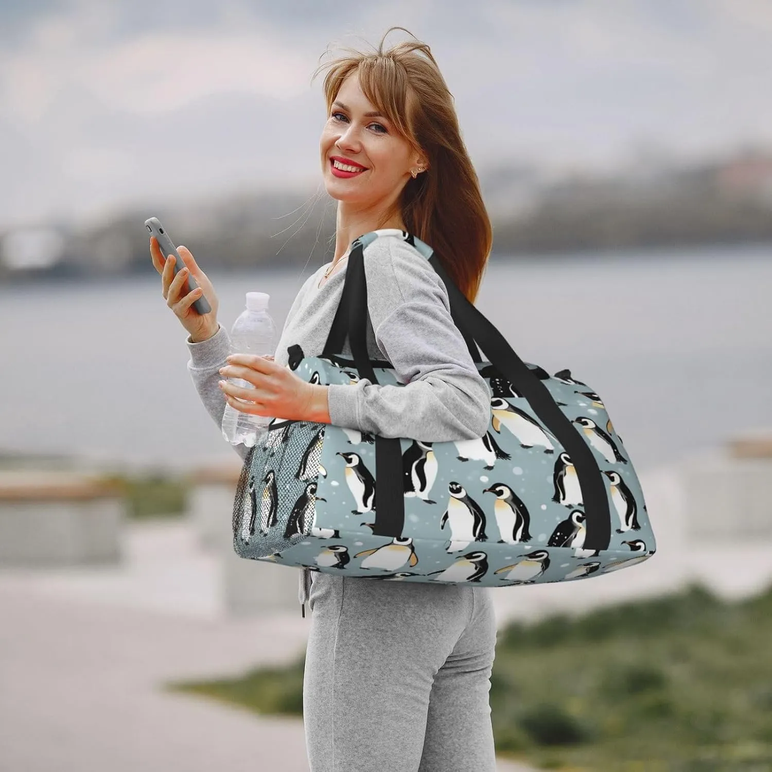 Penguin Balloon Snowflake Travel Duffel Bag With Zippers And Handles, Big Foldable Duffle Bag For Family Vacations