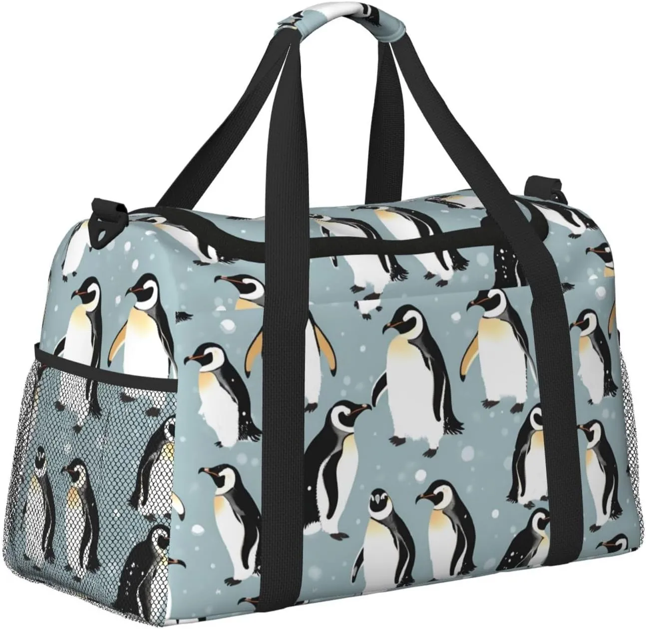 Penguin Balloon Snowflake Travel Duffel Bag With Zippers And Handles, Big Foldable Duffle Bag For Family Vacations