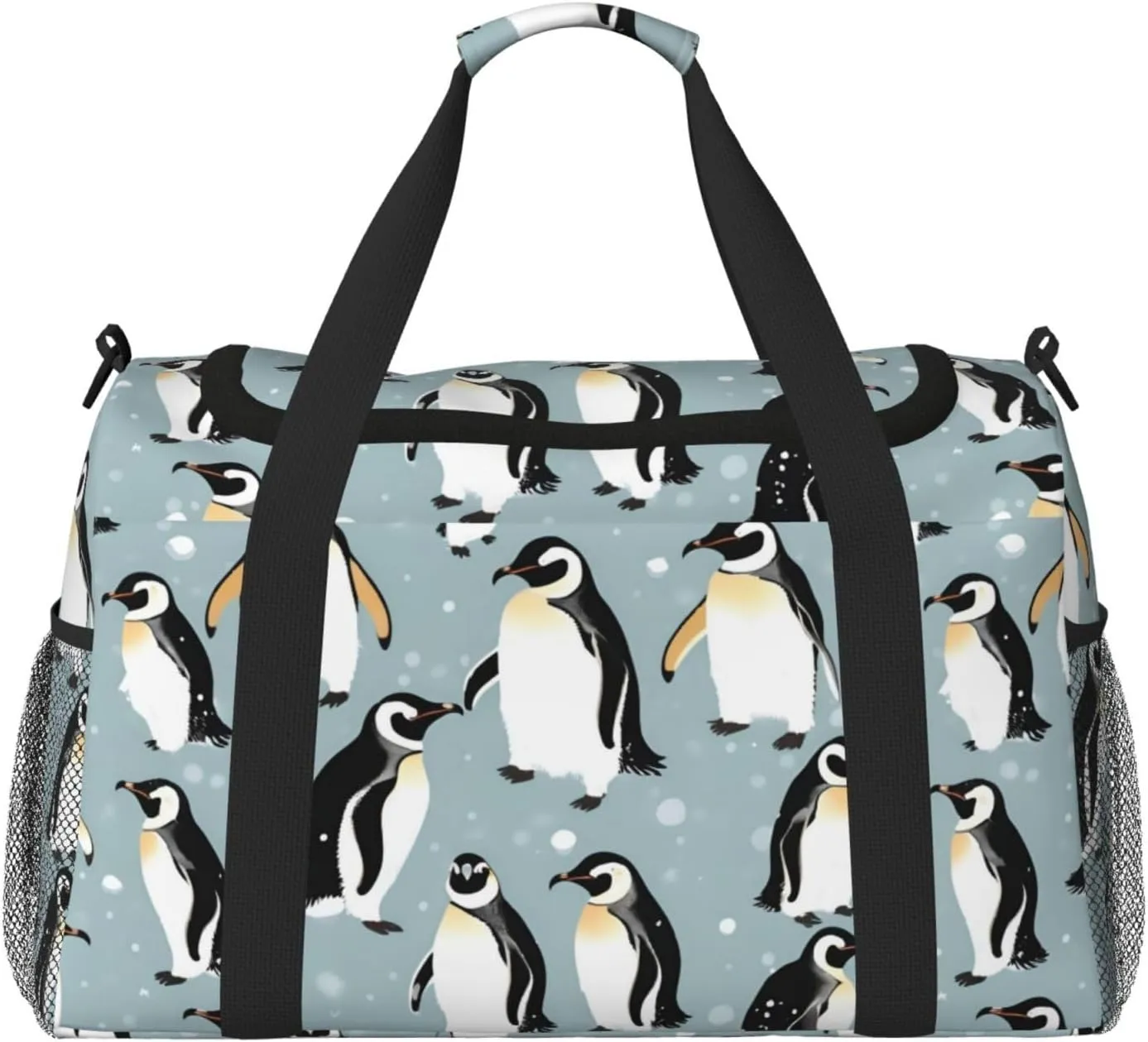 Penguin Balloon Snowflake Travel Duffel Bag With Zippers And Handles, Big Foldable Duffle Bag For Family Vacations