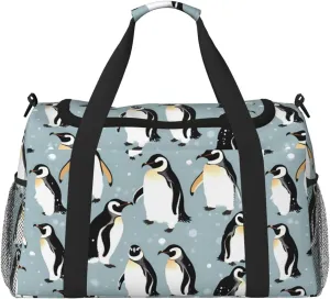 Penguin Balloon Snowflake Travel Duffel Bag With Zippers And Handles, Big Foldable Duffle Bag For Family Vacations