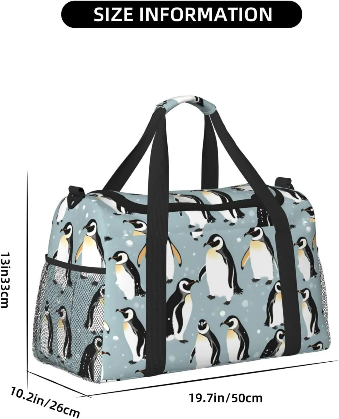 Penguin Balloon Snowflake Travel Duffel Bag With Zippers And Handles, Big Foldable Duffle Bag For Family Vacations