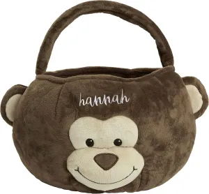 Personalization Universe Monkey Embroidered Plush Treat Bag, Perfect for Easter Basket Stuffers and Halloween Candy, Quality Constructed with Reinforced Handles