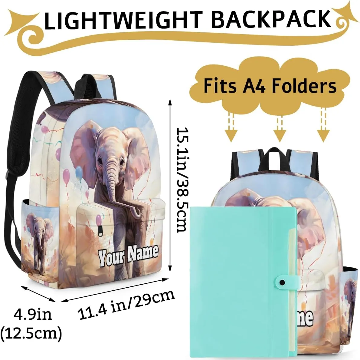 Personalized African Elephant Preschool Toddler Backpack for Boys Girls Custom Kids Name Small Bookbags Kindergarten Elementary Backpack, Elephant Design