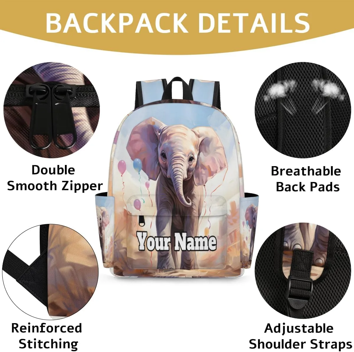Personalized African Elephant Preschool Toddler Backpack for Boys Girls Custom Kids Name Small Bookbags Kindergarten Elementary Backpack, Elephant Design