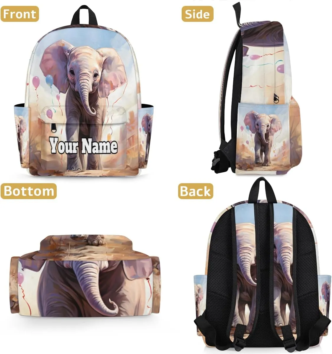 Personalized African Elephant Preschool Toddler Backpack for Boys Girls Custom Kids Name Small Bookbags Kindergarten Elementary Backpack, Elephant Design