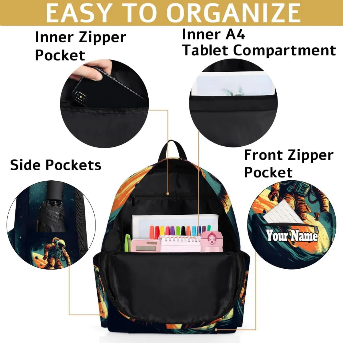 Personalized Astronaut Universe Preschool Toddler Backpack for Boys Girls Custom Kids Name Small Bookbags Kindergarten Elementary Backpack, Space