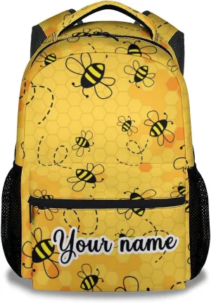 Personalized Bee Backpack for Girls Boys, 16 Inch Yellow Backpacks for School, Cute, Adjustable Straps, Durable, Lightweight, Large Capacity Bookbag for Kids