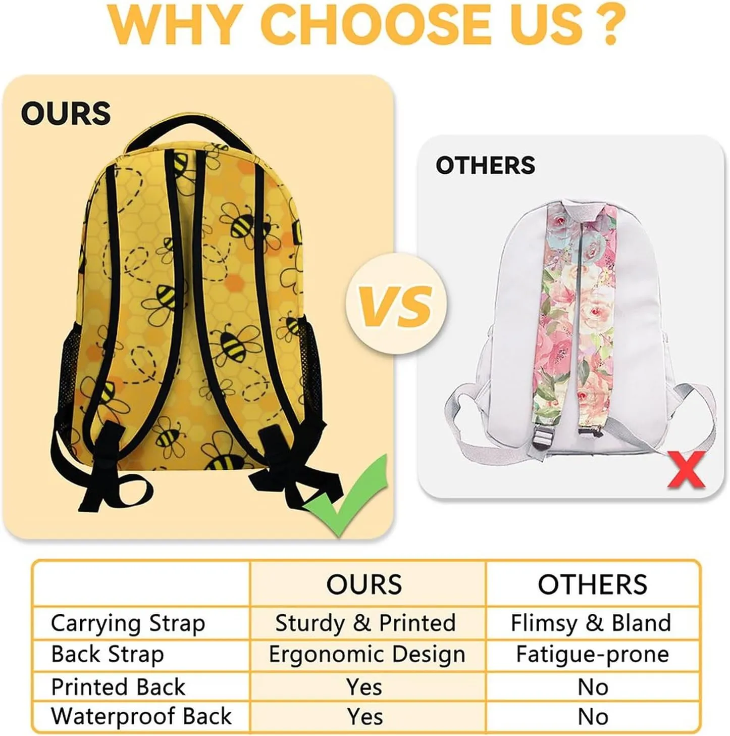 Personalized Bee Backpack for Girls Boys, 16 Inch Yellow Backpacks for School, Cute, Adjustable Straps, Durable, Lightweight, Large Capacity Bookbag for Kids