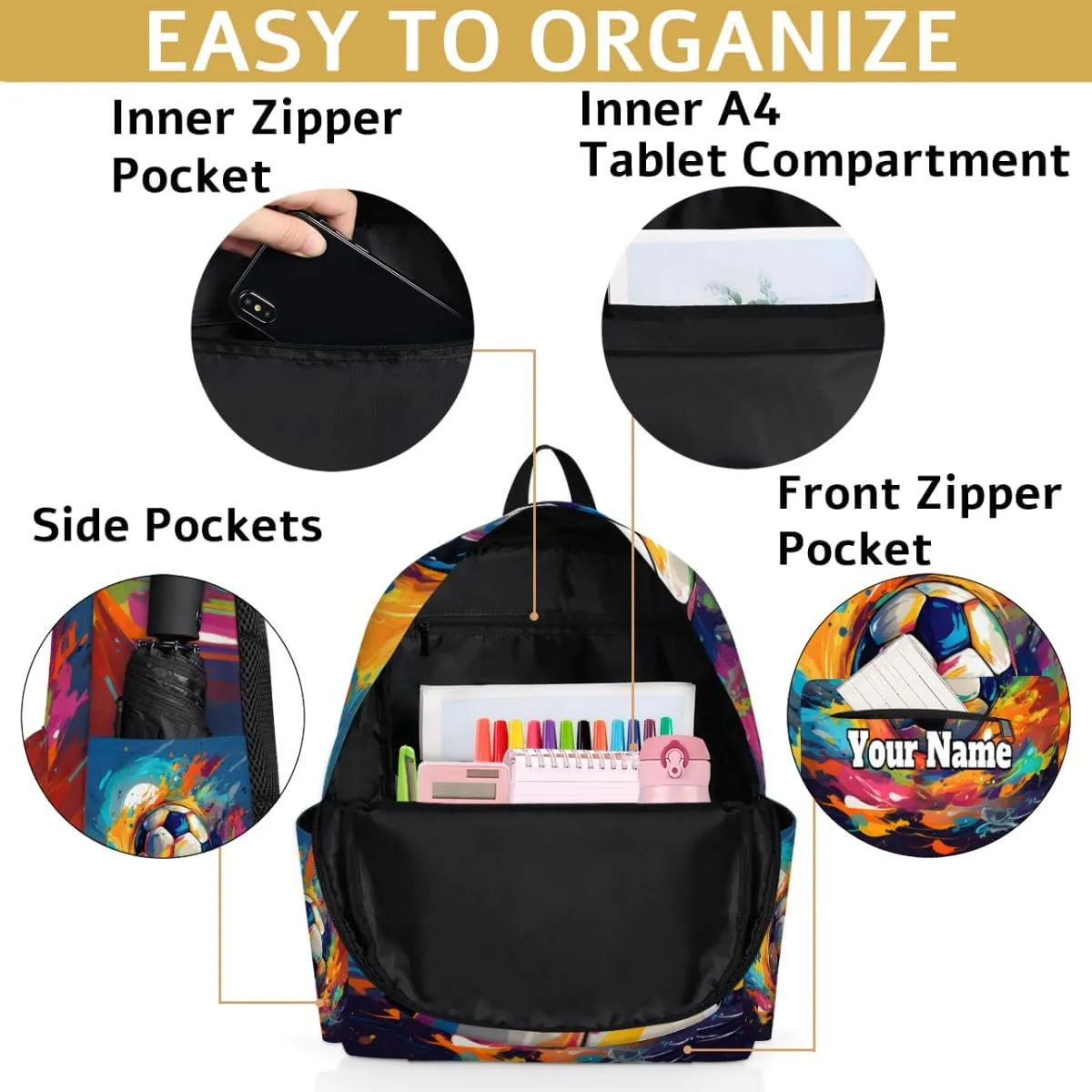 Personalized Burning Soccer Preschool Toddler Backpack for Boys Girls Custom Kids Name Small Bookbags Kindergarten Elementary Backpack, Cute Soccer
