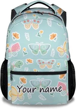 Personalized Butterfly Backpack for Girls - 16 Inch Aesthetic Backpack for School - Green, Large Capacity, Durable, Lightweight Bookbag for Kids Travel