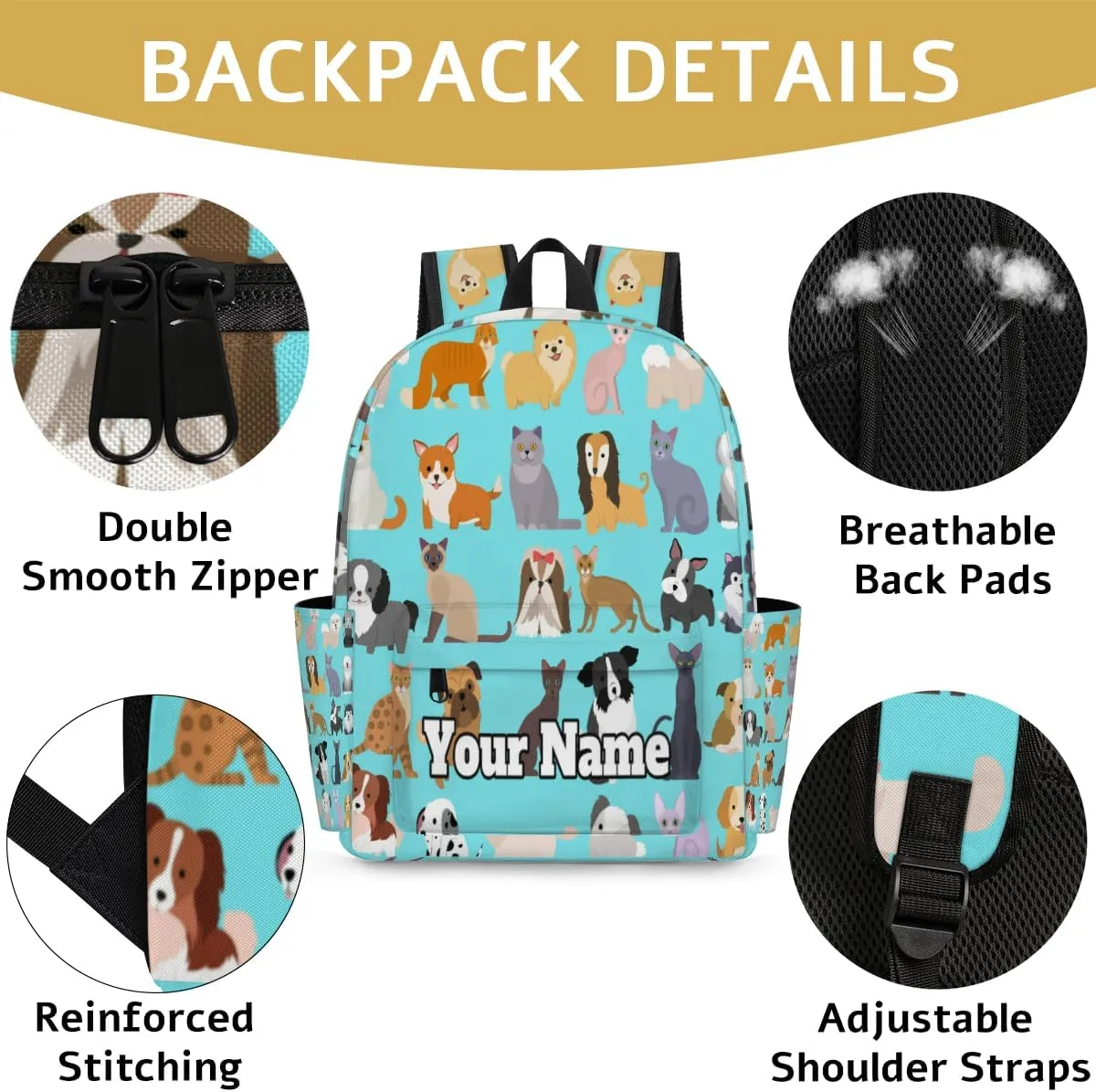 Personalized Cute Cat Dog Preschool Toddler Backpack for Boys Girls Custom Kids Name Small Bookbags Kindergarten Elementary Backpack, Set Funny Puppy Kitten