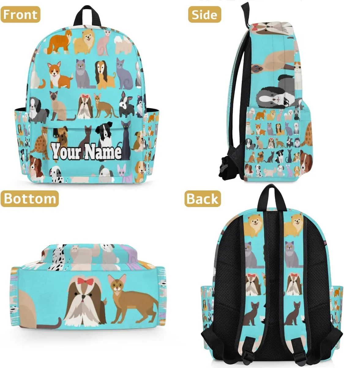 Personalized Cute Cat Dog Preschool Toddler Backpack for Boys Girls Custom Kids Name Small Bookbags Kindergarten Elementary Backpack, Set Funny Puppy Kitten