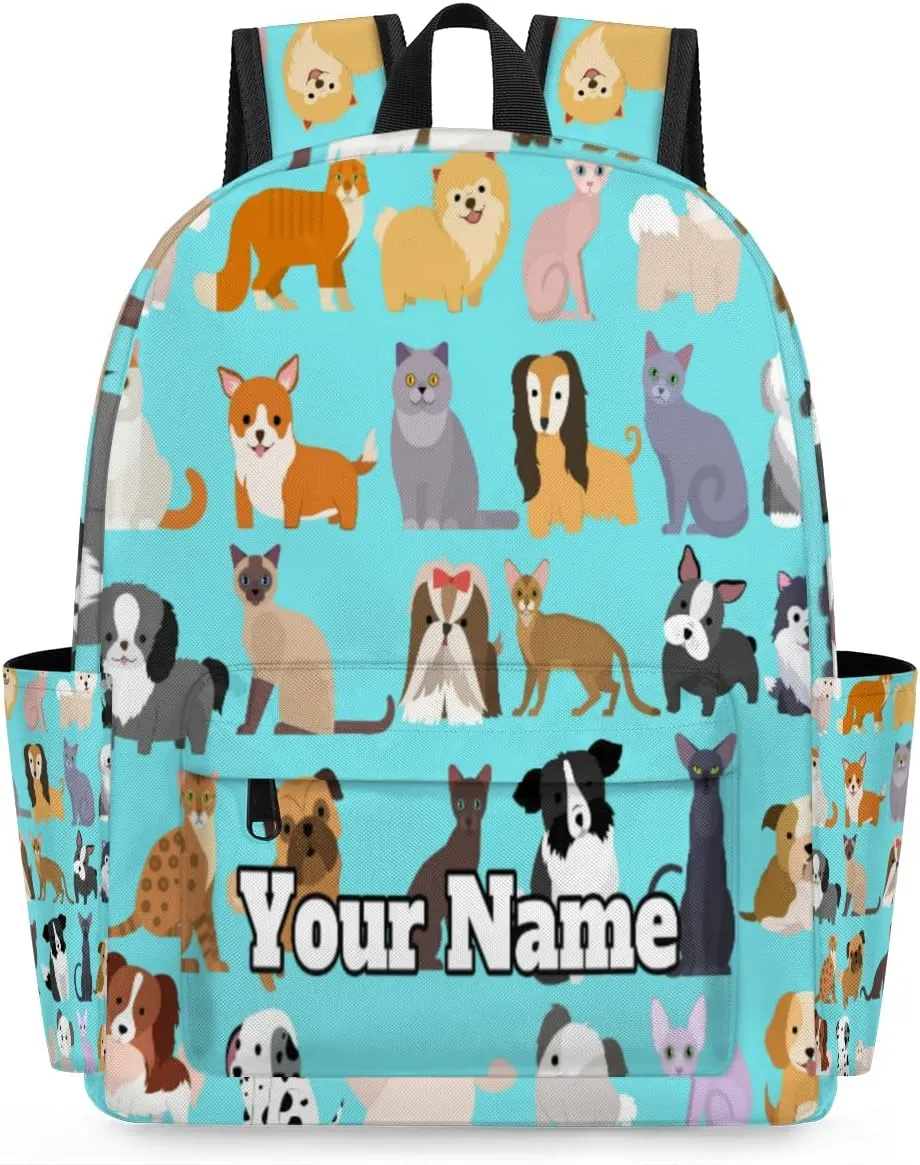 Personalized Cute Cat Dog Preschool Toddler Backpack for Boys Girls Custom Kids Name Small Bookbags Kindergarten Elementary Backpack, Set Funny Puppy Kitten