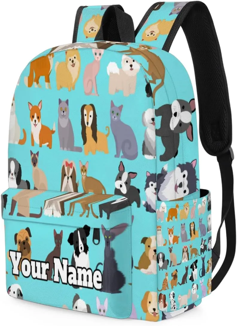 Personalized Cute Cat Dog Preschool Toddler Backpack for Boys Girls Custom Kids Name Small Bookbags Kindergarten Elementary Backpack, Set Funny Puppy Kitten