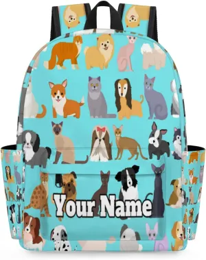 Personalized Cute Cat Dog Preschool Toddler Backpack for Boys Girls Custom Kids Name Small Bookbags Kindergarten Elementary Backpack, Set Funny Puppy Kitten