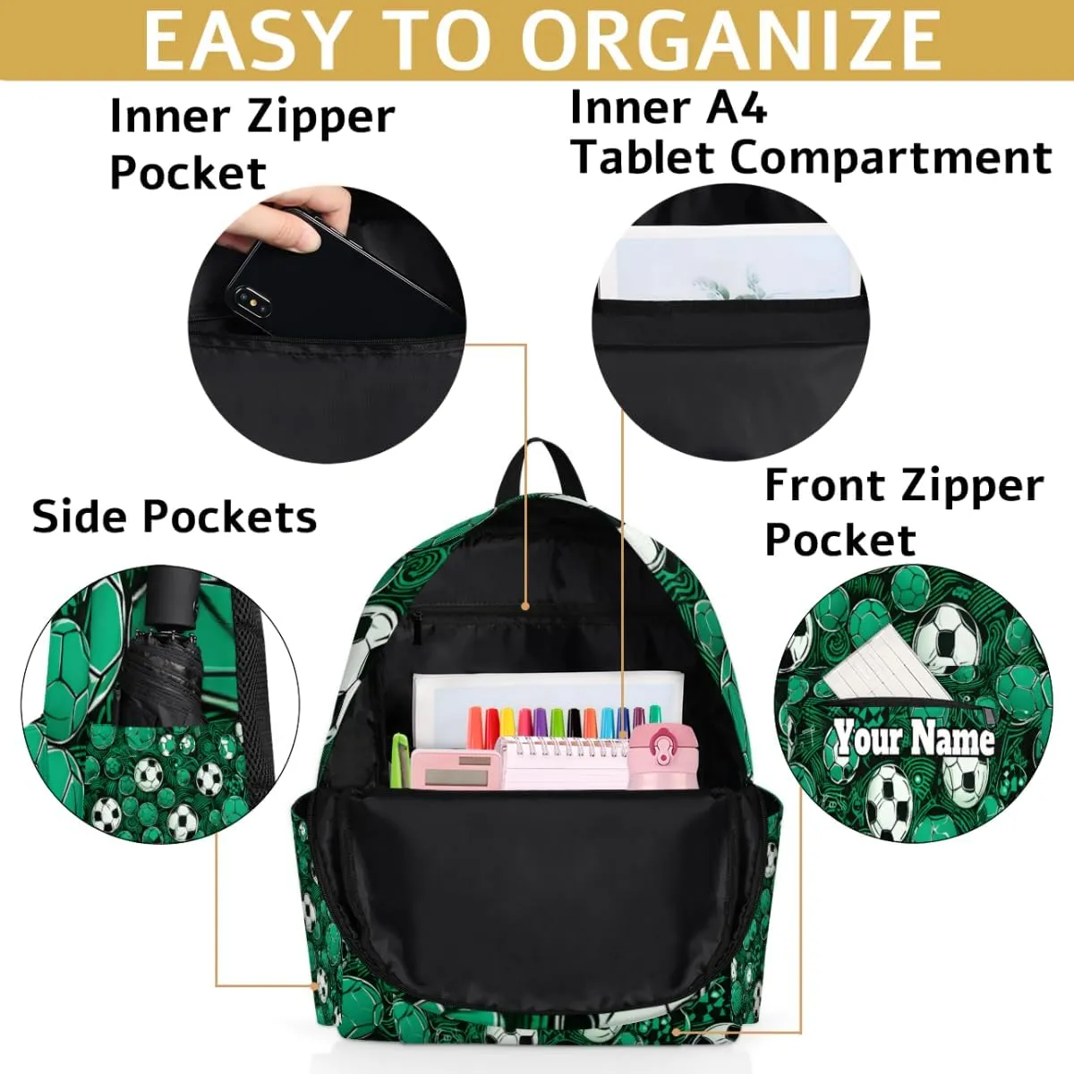 Personalized Cute Footballs Preschool Toddler Backpack for Boys Girls Custom Kids Name Small Bookbags Kindergarten Elementary Backpack, Soccers