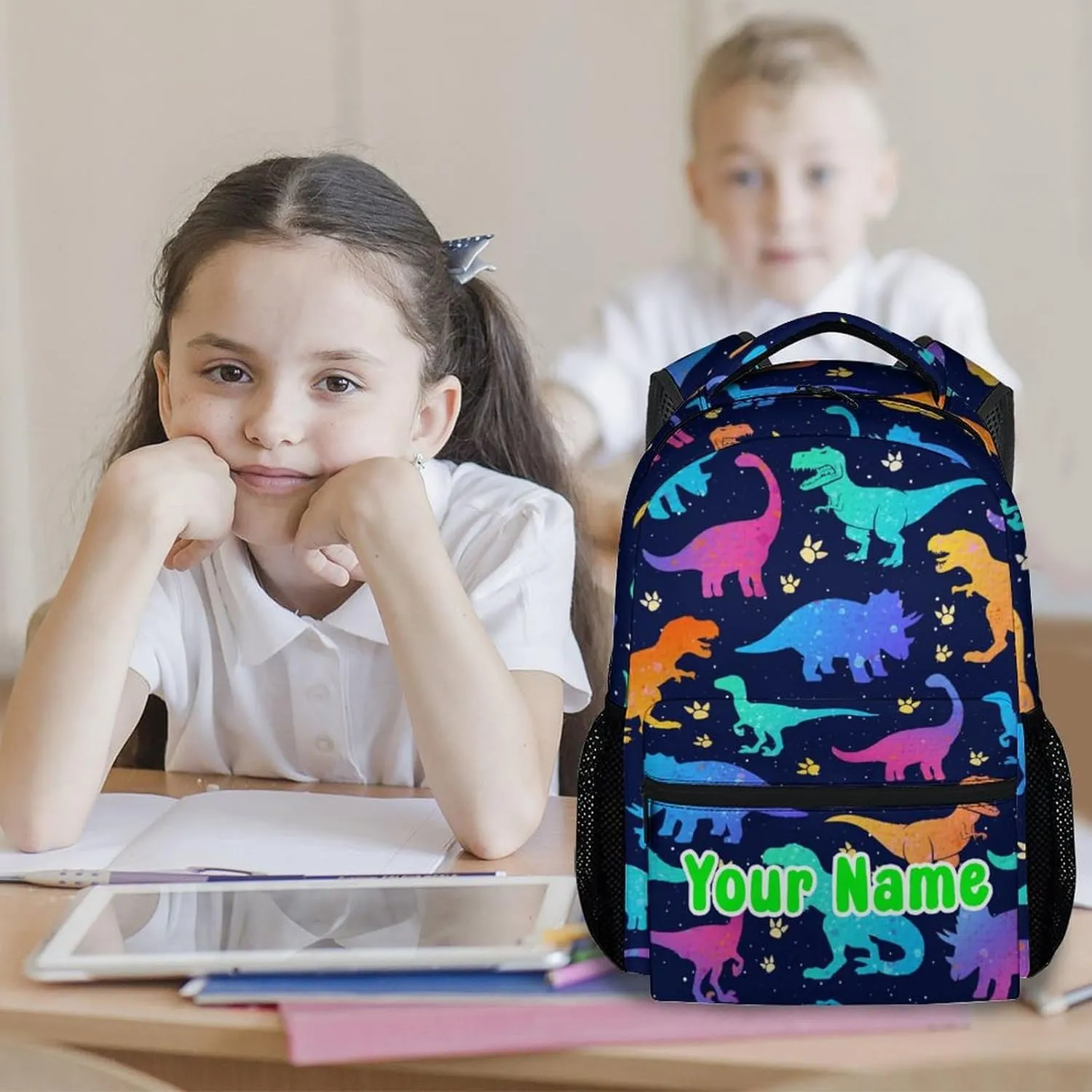 Personalized Dinosaur Backpack for Boys Girls, School Backpack for Kids, 17 Inch Kids Bookbag for Elementary Middle School, Funny, Colorful Durable Girls Dinosaur Backpacks
