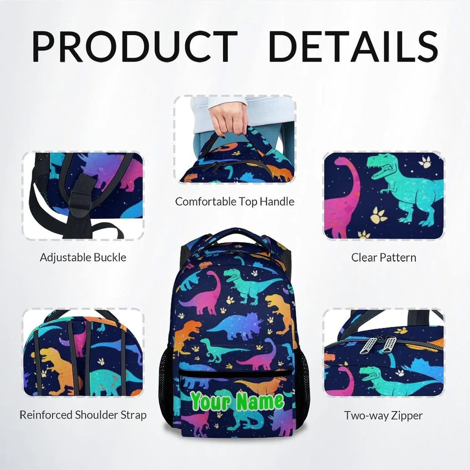 Personalized Dinosaur Backpack for Boys Girls, School Backpack for Kids, 17 Inch Kids Bookbag for Elementary Middle School, Funny, Colorful Durable Girls Dinosaur Backpacks