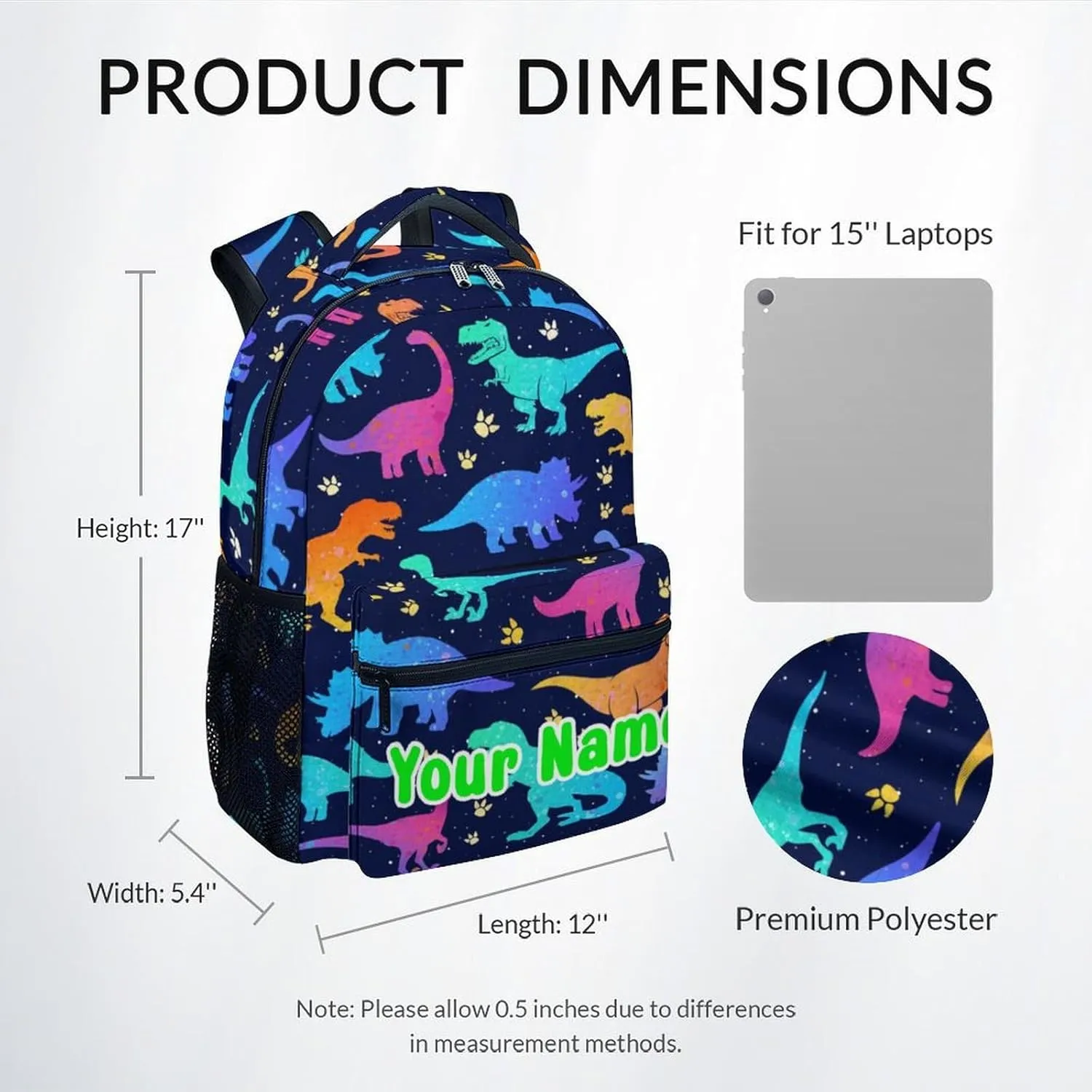 Personalized Dinosaur Backpack for Boys Girls, School Backpack for Kids, 17 Inch Kids Bookbag for Elementary Middle School, Funny, Colorful Durable Girls Dinosaur Backpacks