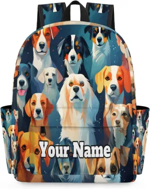 Personalized Dog Print Preschool Toddler Backpack for Boys Girls Custom Kids Name Small Bookbags Kindergarten Elementary Backpack, Pet Dogs