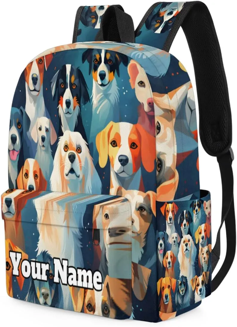 Personalized Dog Print Preschool Toddler Backpack for Boys Girls Custom Kids Name Small Bookbags Kindergarten Elementary Backpack, Pet Dogs