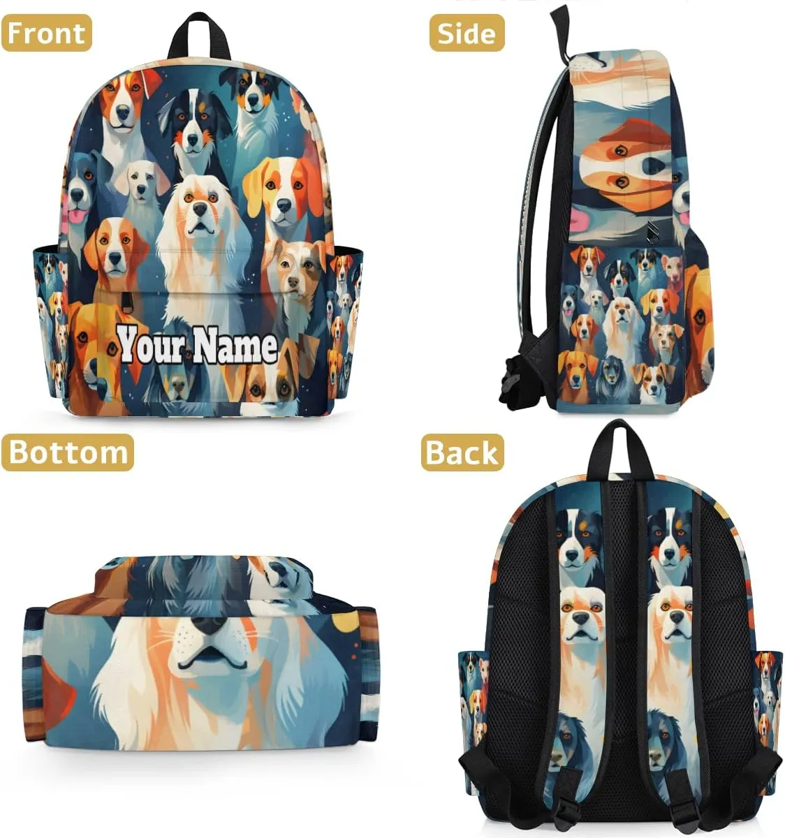 Personalized Dog Print Preschool Toddler Backpack for Boys Girls Custom Kids Name Small Bookbags Kindergarten Elementary Backpack, Pet Dogs